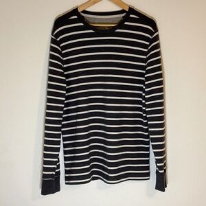 Banana Republic Grey and White Striped Crewneck Sweater